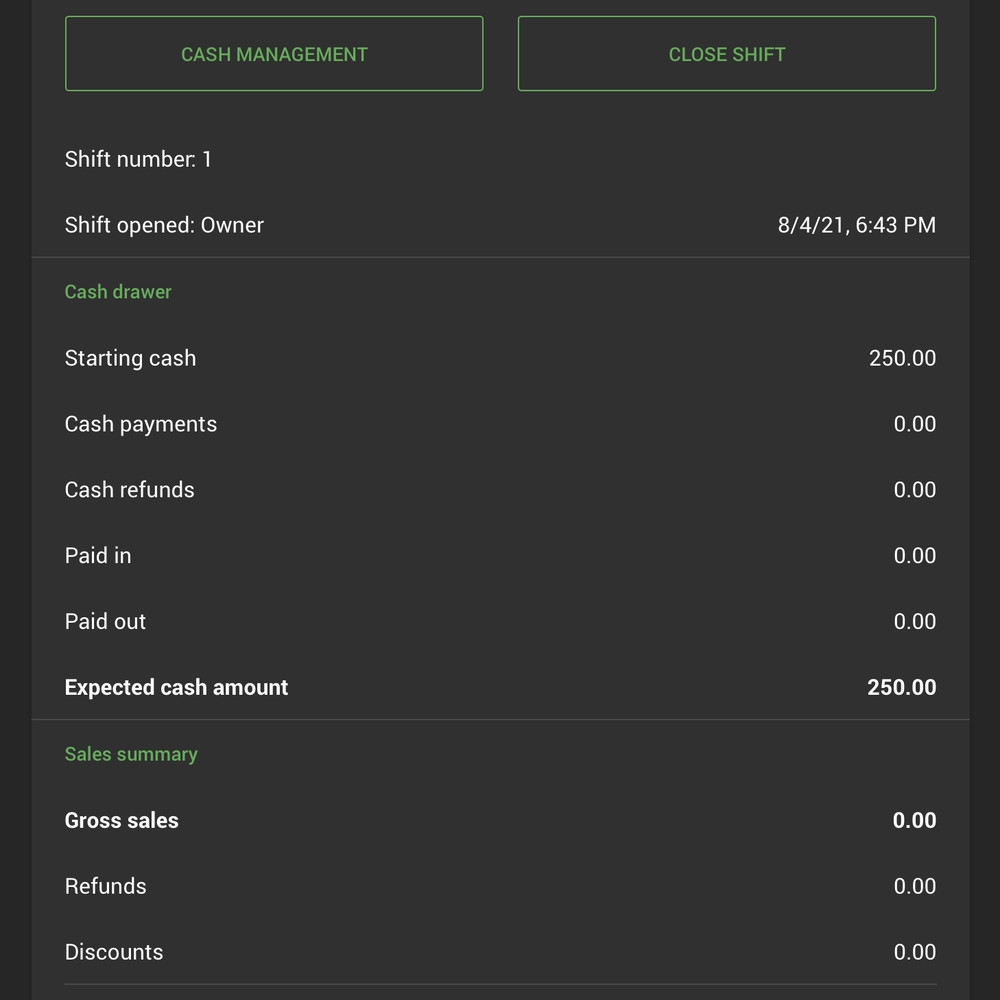 Loyverse POS lets you cash up with a final sales summary Loyverse POS shift summary