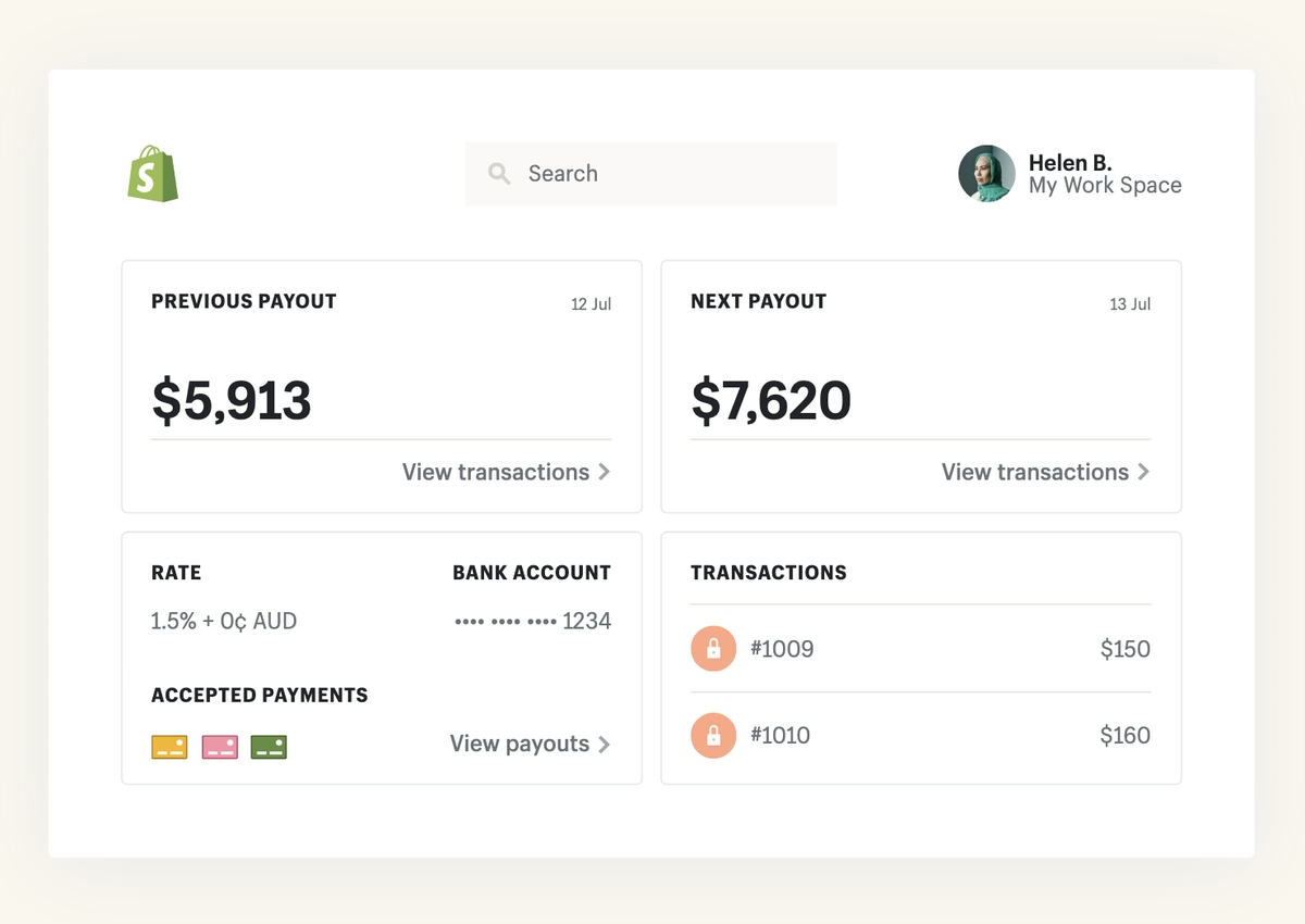 Shopify Payments web dashboard