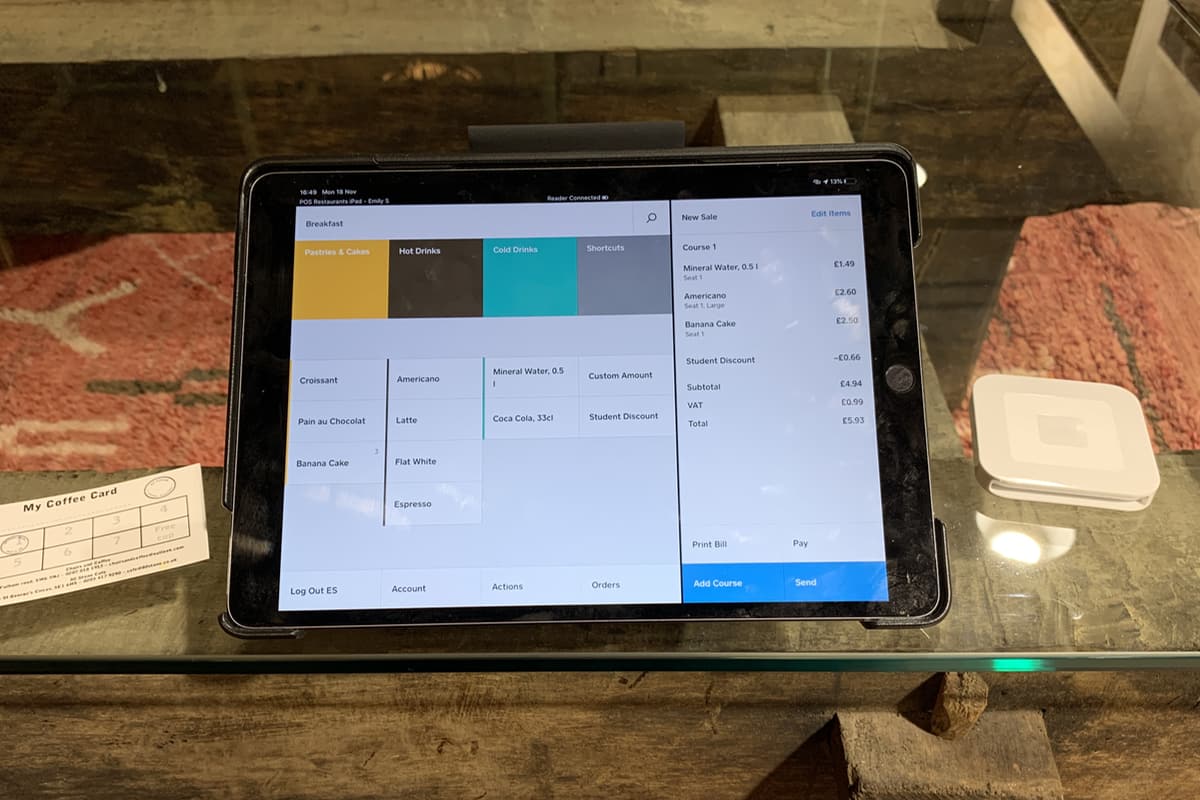 Square for Restaurants is ideal for a cafe Square cafe EPOS on iPad