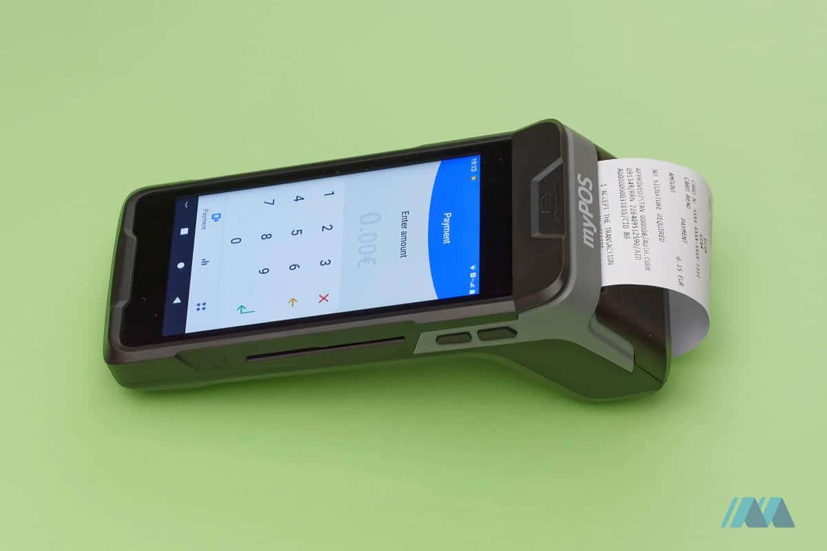 myPOS Carbon prints receipts myPOS Carbon seen from side with receipt