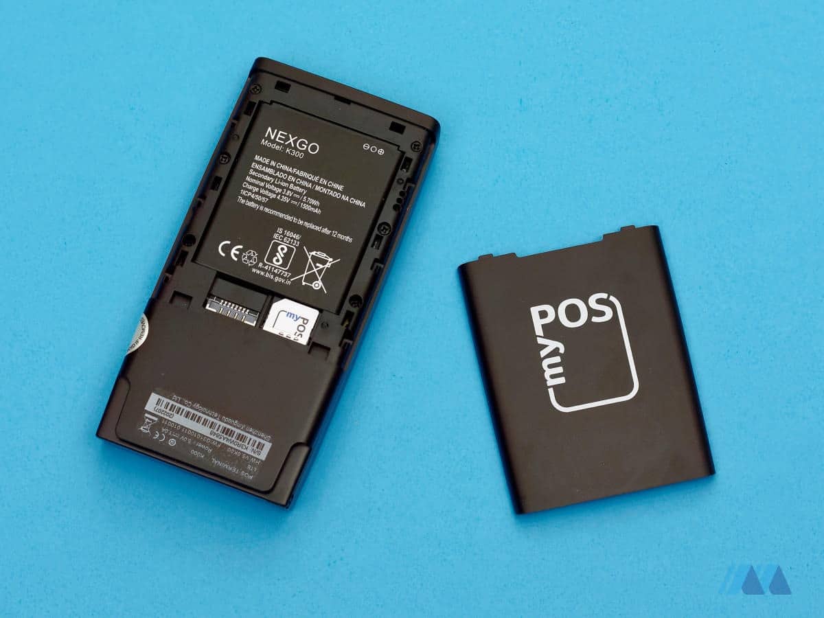 myPOS card readers come with a SIM card that has free EEA data myPOS Go opened to reveal SIM card