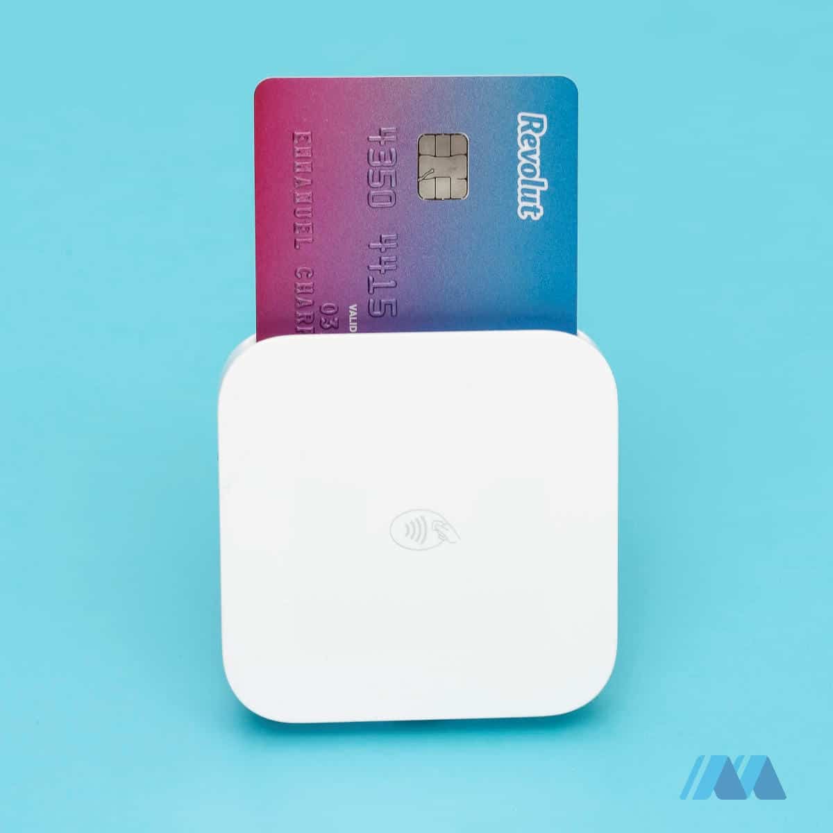 Square Reader with a Revolut chip card inserted Square Reader with card inserted