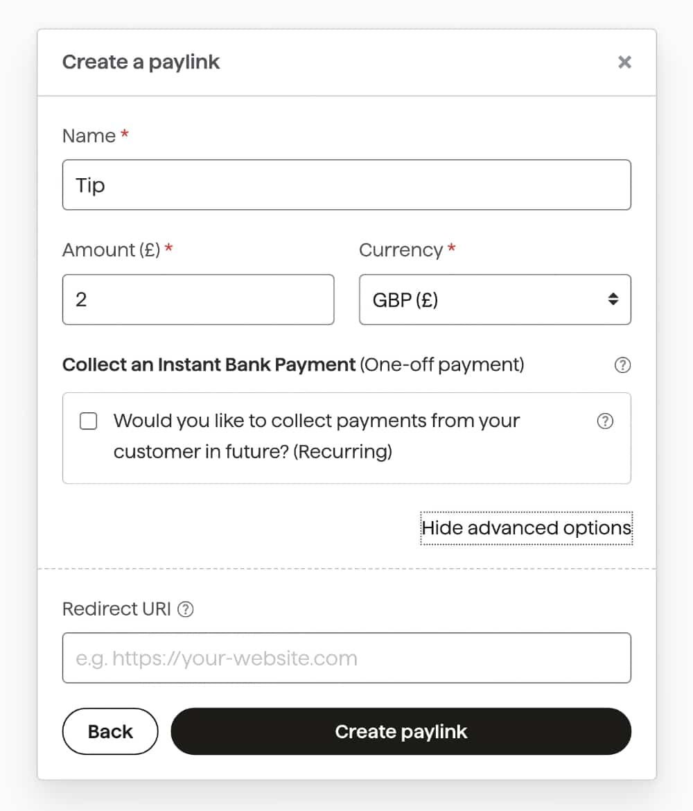 GoCardless paylink creation