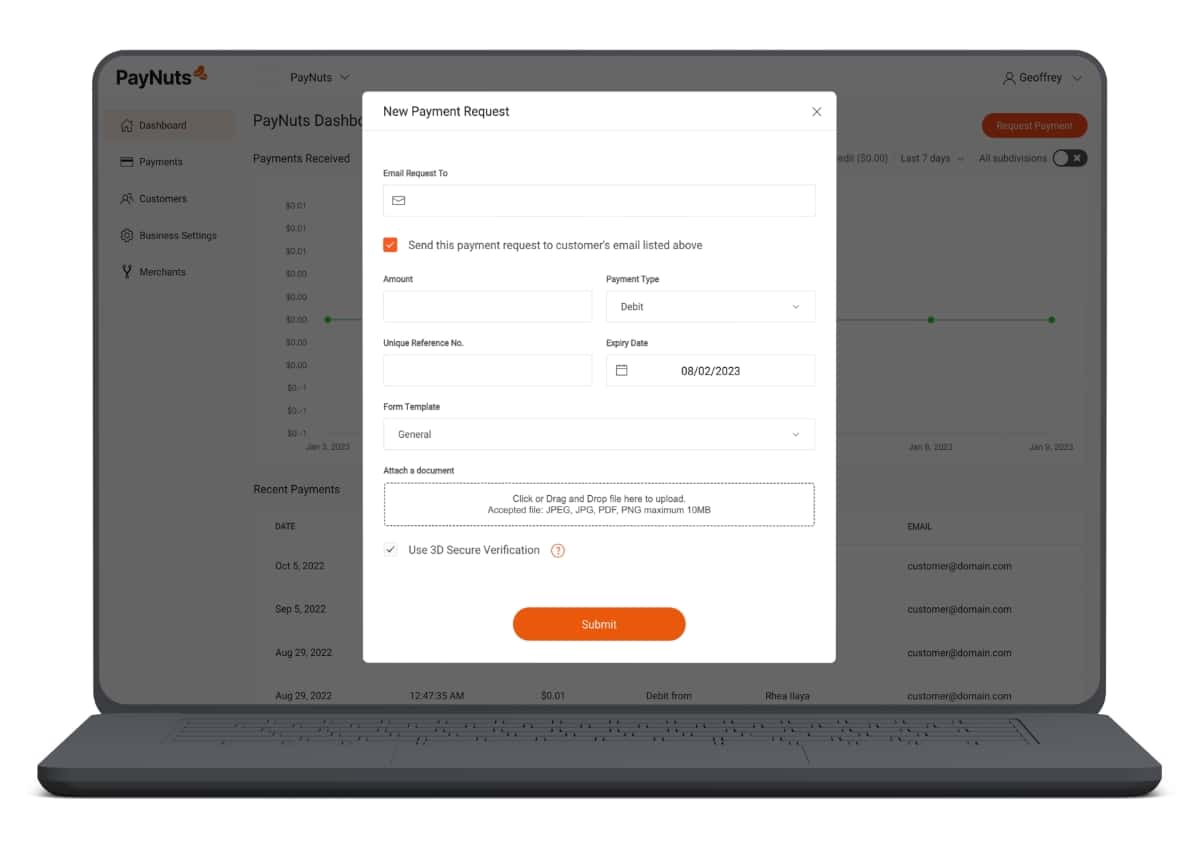 PayNuts let you send payment links from its Merchant Portal