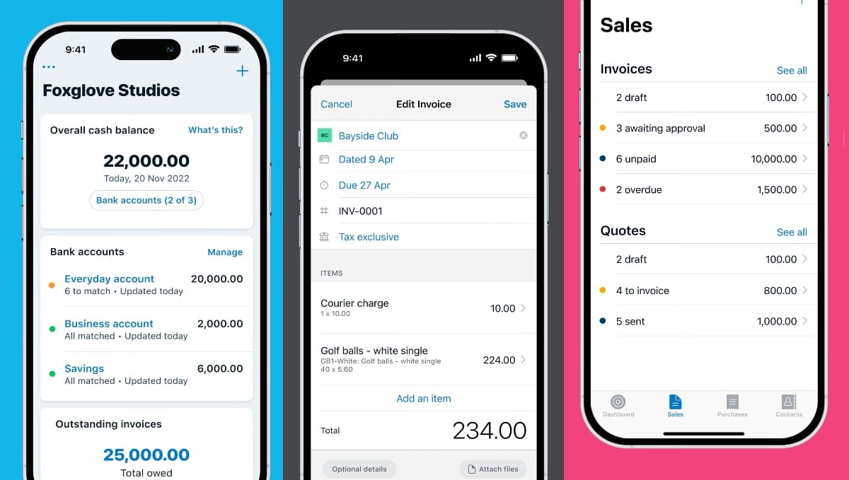 The Xero Accounting app has good invoicing features Xero invoice app screens