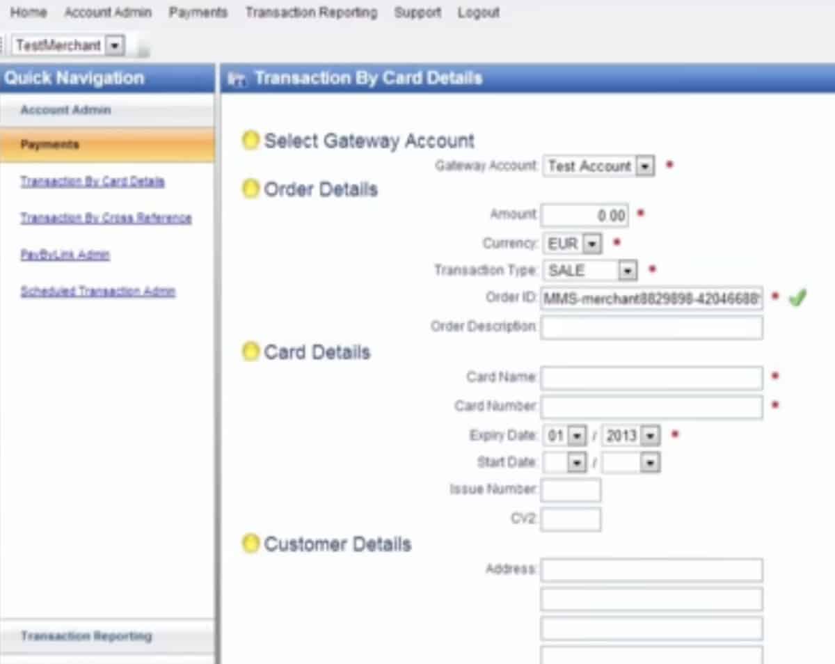 Paymentsense virtual terminal in the browser-based merchant portal Paymentsense virtual terminal