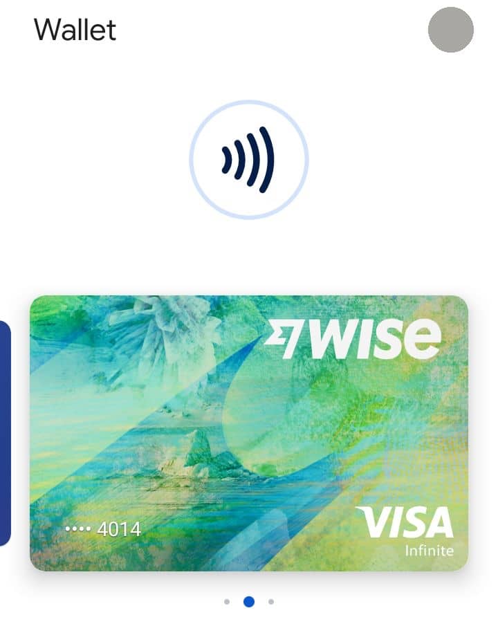 Google Wallet with a Wise card Wise Visa card in Google Wallet