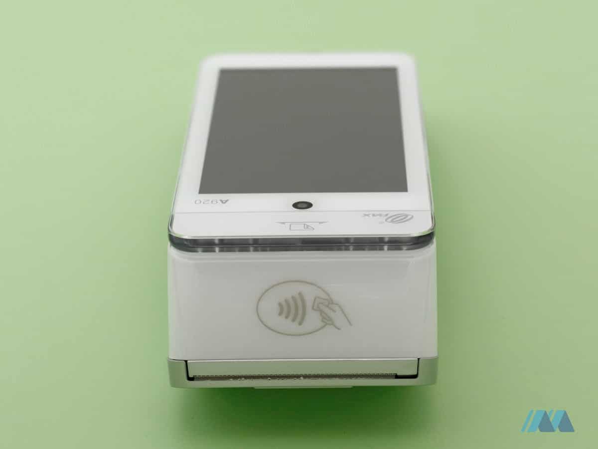 PAX smart terminal with a contactless logo PAX terminal showing contactless logo