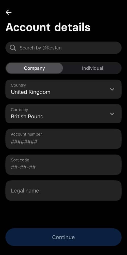 You can do all (or most) of your banking in the Revolut Business app Revolut Business bank transfer screen