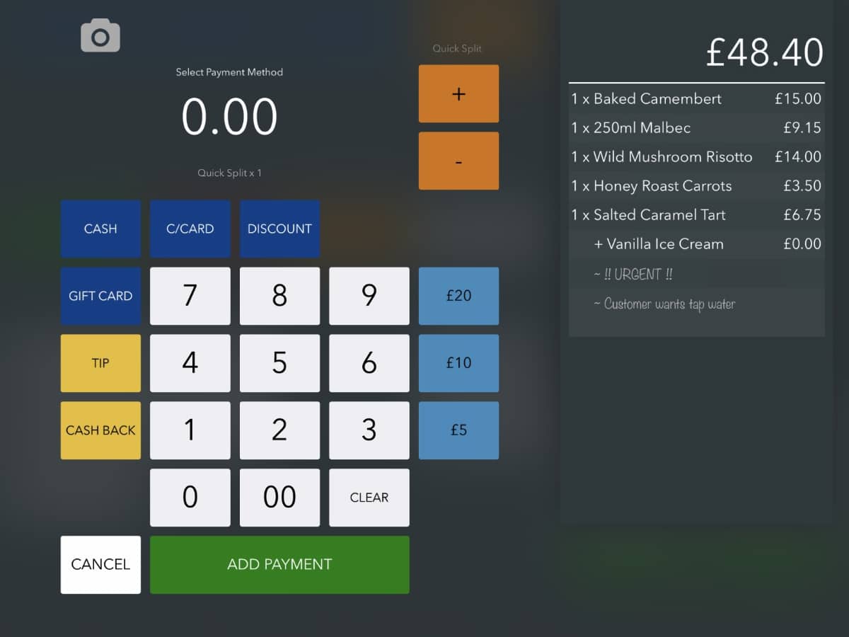 Tabology checkout screen Tabology payment options checkout screen