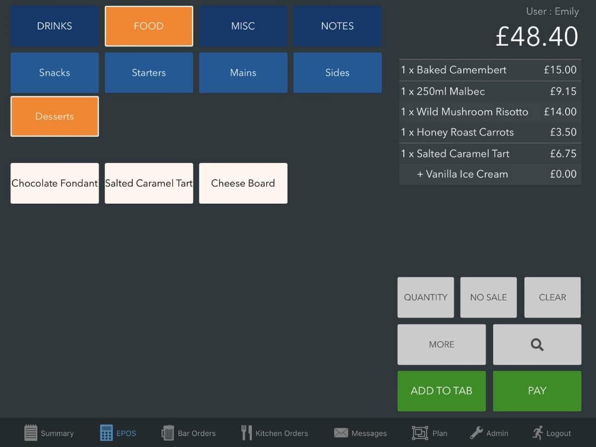 Tabology till screen menu Tabology point of sale main screen on iPad