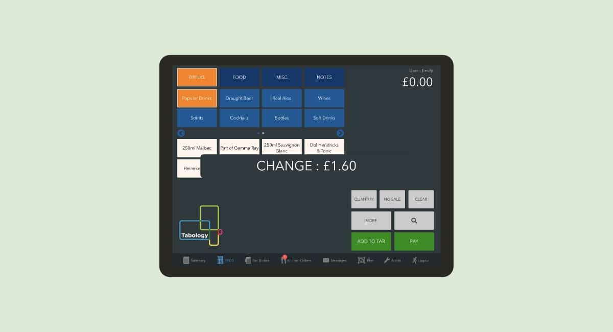 Tabology POS app screen