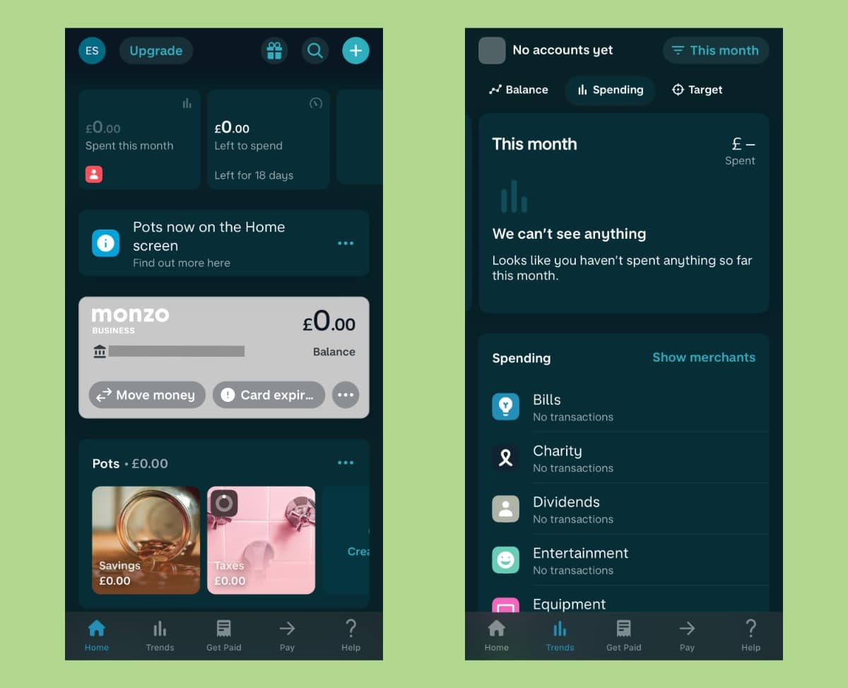 Monzo Business app on iPhone Monzo app business account screens