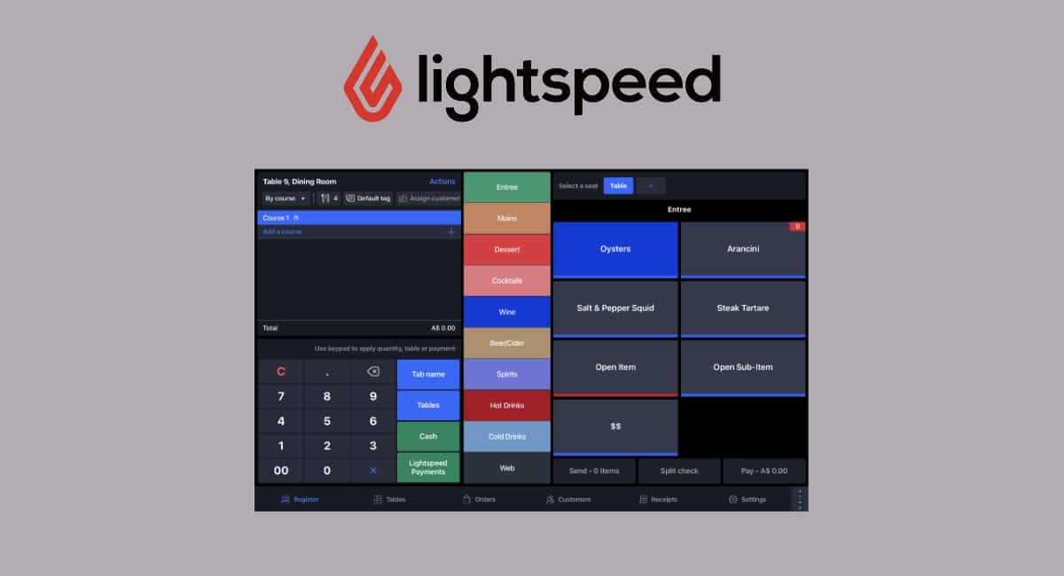 Lightspeed Restaurant POS screen and logo