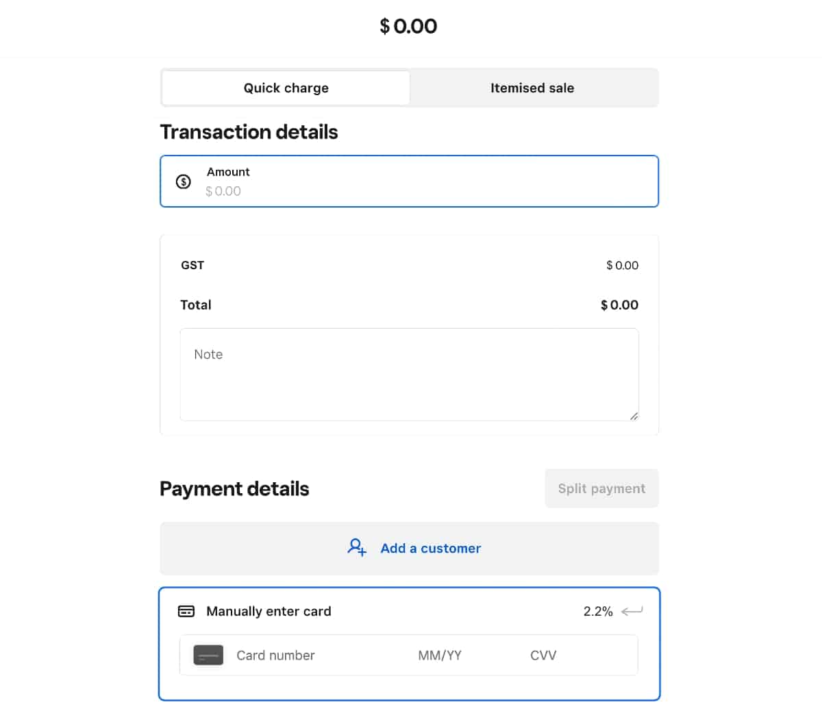 Square Virtual Terminal page with AUD