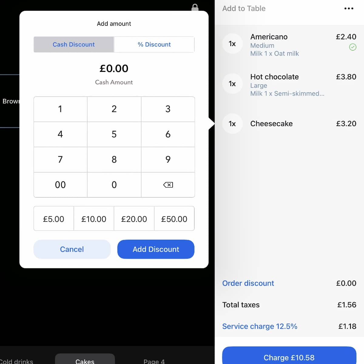 Revolut POS app discount options Discount pop-up options in the Revolut POS