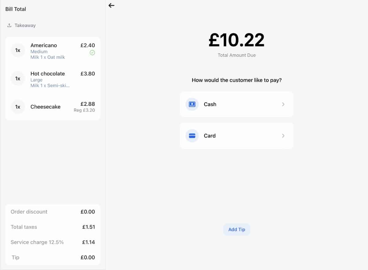 Revolut POS app’s payment screen Payment options in the Revolut POS app