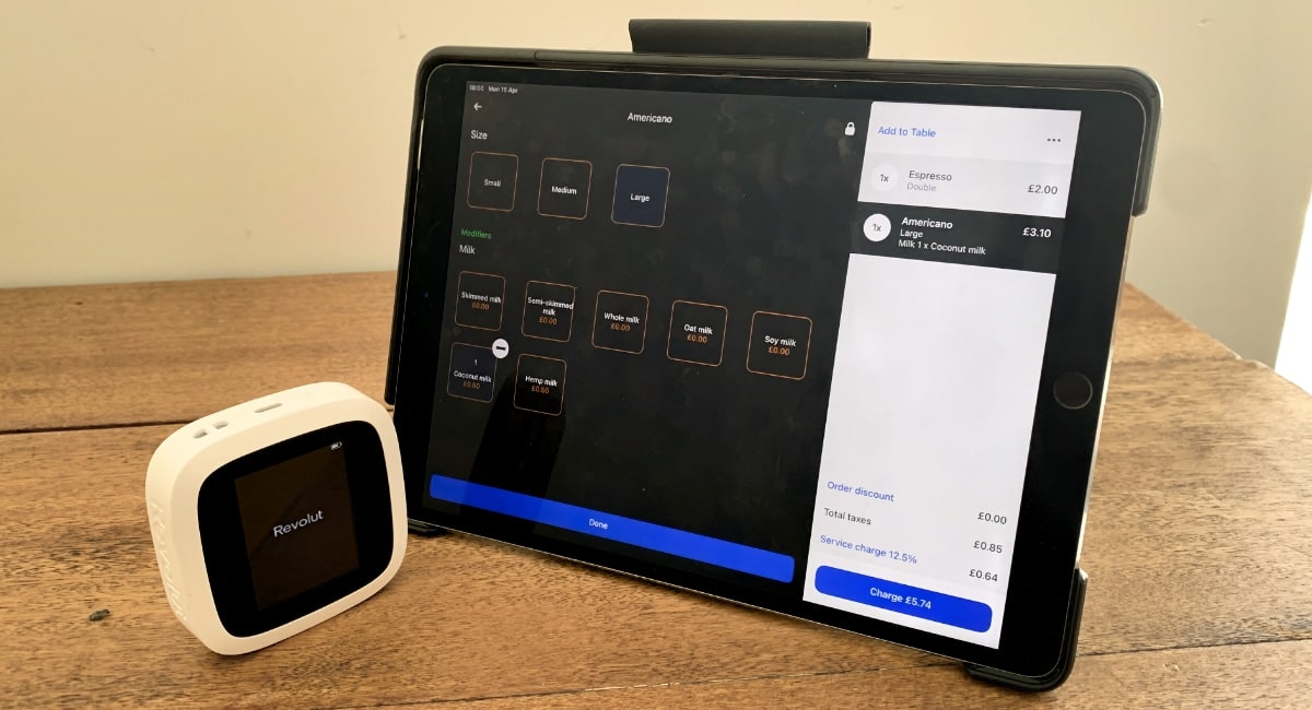 Revolut POS software on iPad next to Revolut card reader