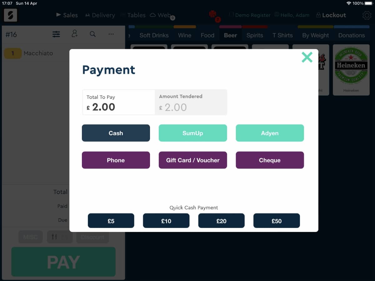 Payment screen in the SumUp POS app