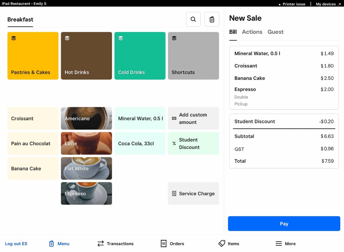 Square for Restaurants looks good on iPad