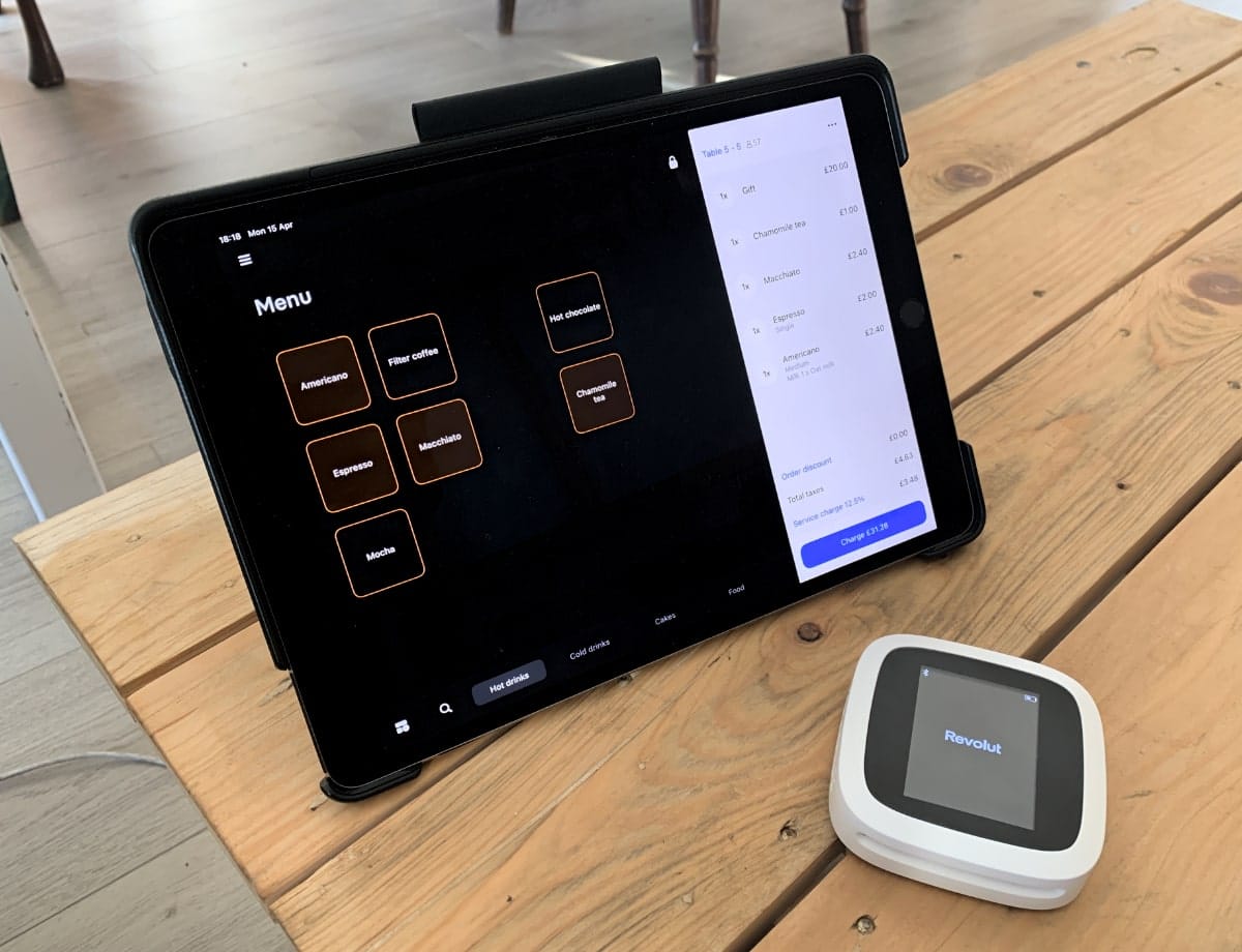 Revolut POS only works with Revolut Reader for card payments Revolut POS app on iPad with a Revolut Reader