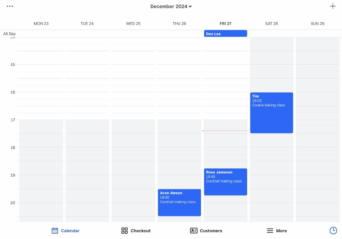 Square Appointments calendar on iPad Square Appointments calendar on an iPad
