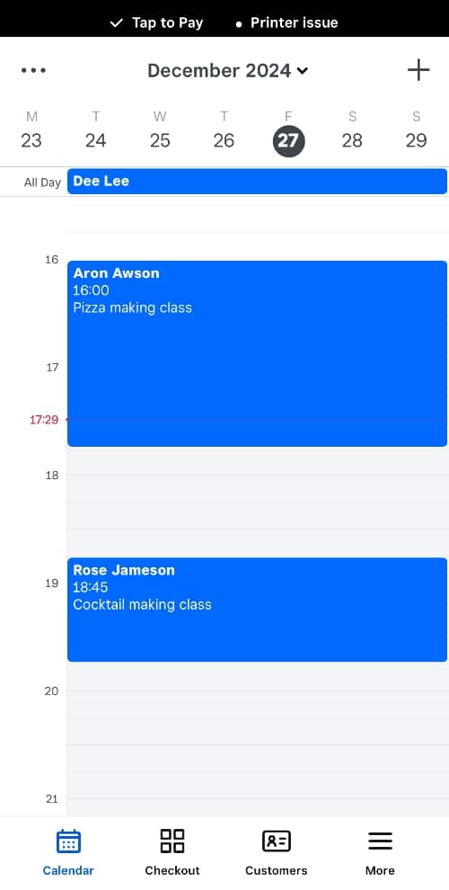 Square Appointments schedule on our iPhone Today's bookings in the Square Appointments app