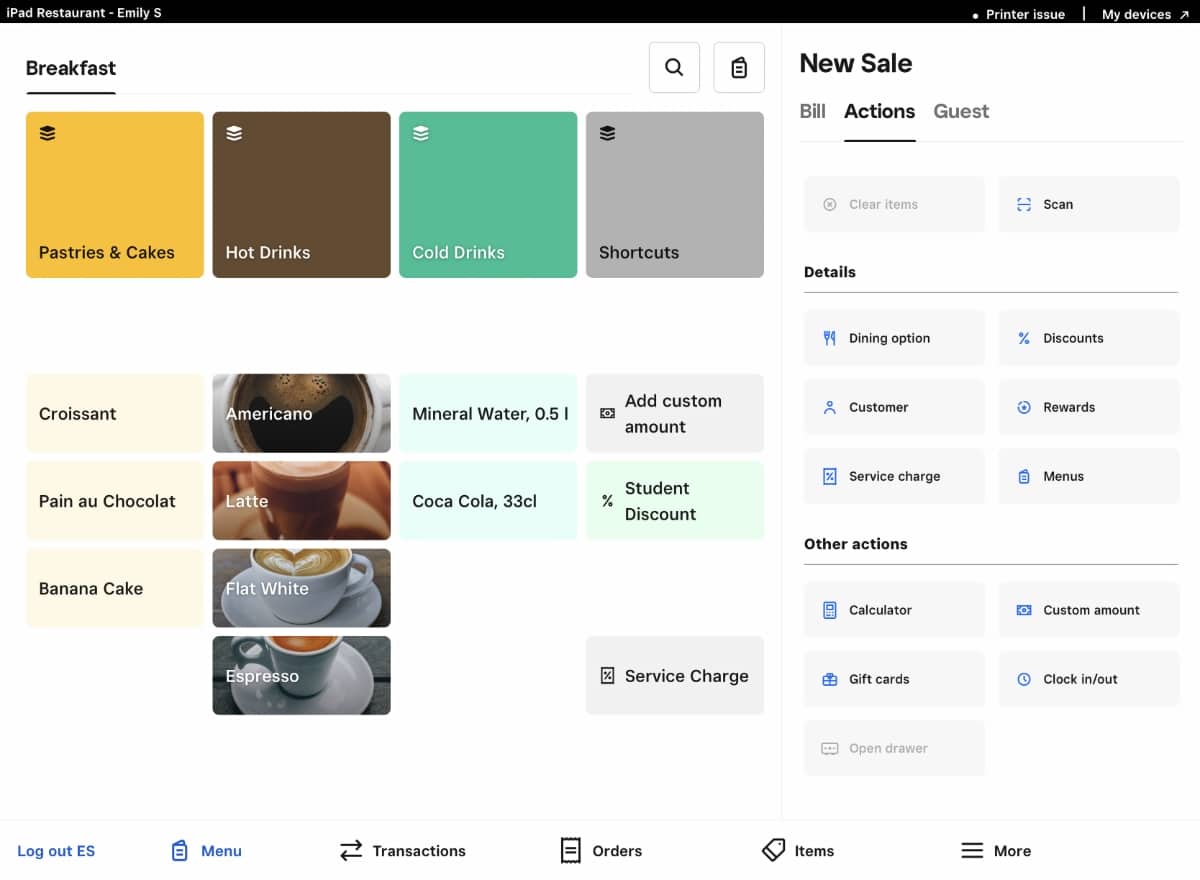 Square for Restaurants POS app looks attractive and is user-friendly Square for Restaurants POS app screen