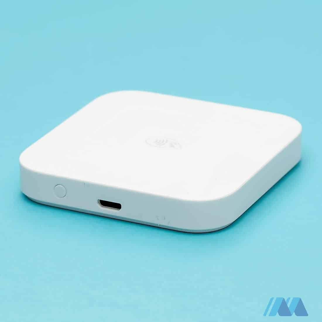 Square Reader is one of the smallest cards readers available Square Reader button side