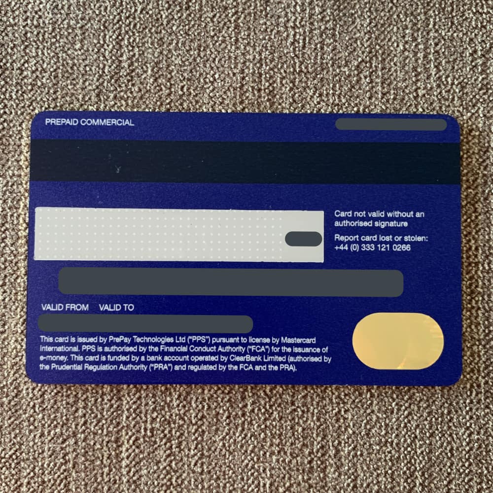 The back of the Tide card says it’s a Prepaid Commercial card Back of the Tide card