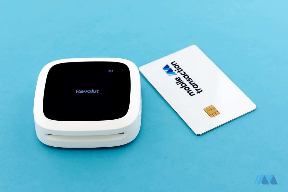 Revolut Reader is a compact, light card reader Revolut Reader with Mobile Transaction card