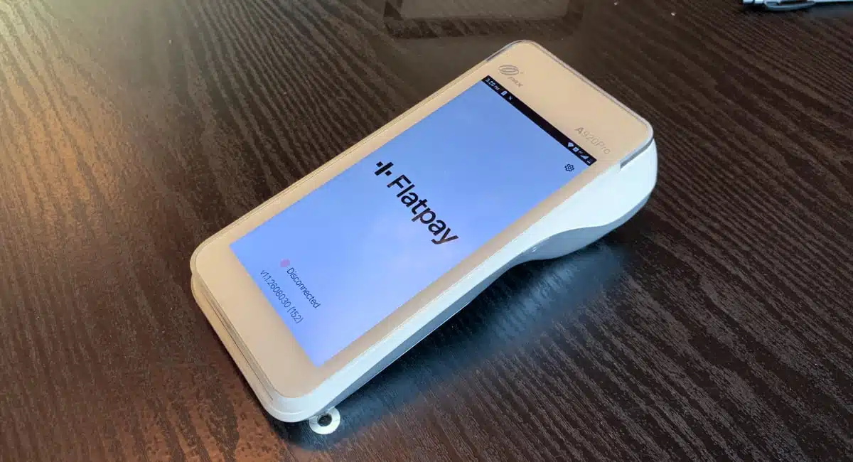 Flatpay card terminal is a PAX A920Pro model